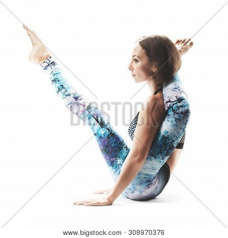 Beautiful Young Woman Practicing Yoga On White Background