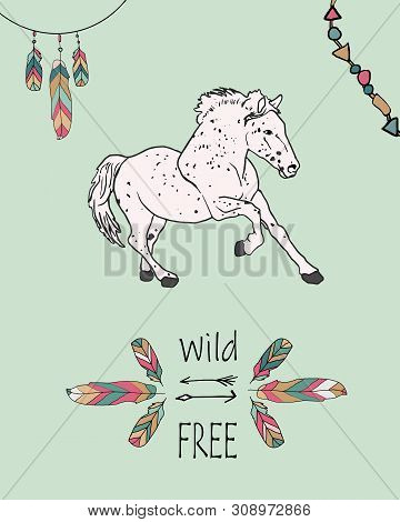 Vector Illustration Of A Horse In Boho Style