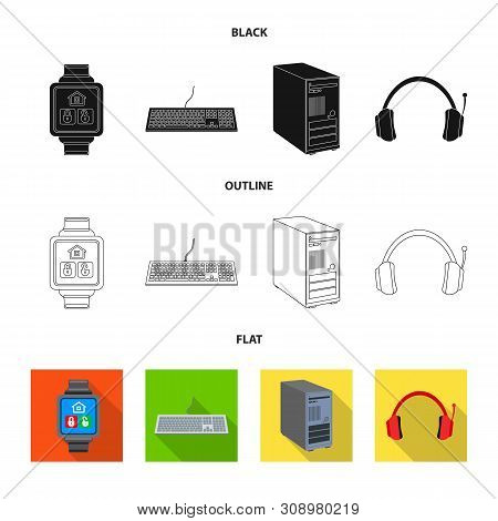 Vector Illustration Of Laptop And Device Icon. Set Of Laptop And Server Stock Symbol For Web.