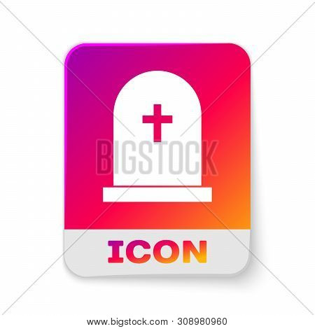 White Tombstone With Cross Icon Isolated On White Background. Grave Icon. Rectangle Color Button. Ve