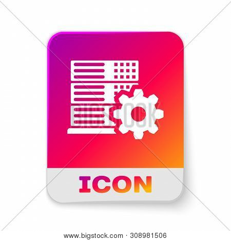 White Server Setting Icon Isolated On White Background. Rectangle Color Button. Vector Illustration