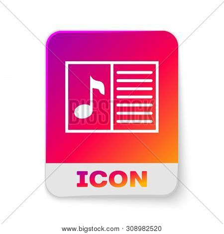 White Music Book With Note Icon Isolated On White Background. Music Sheet With Note Stave. Notebook 