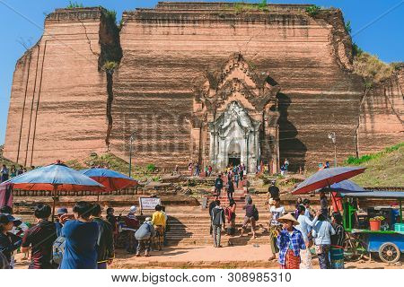 Mingun-myanmar, January 20, 2019 : Unidentified Tourists Come To Visit And Take Photographys At The