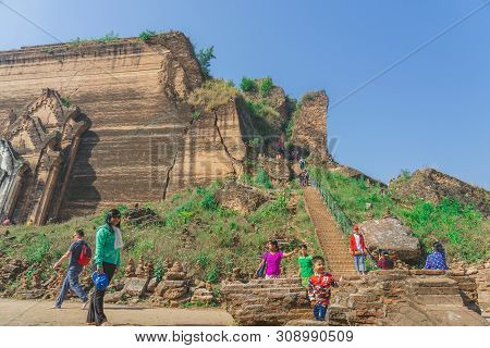 Mingun-myanmar, January 20, 2019 : Unidentified Tourists Come To Visit And Take Photographys At The