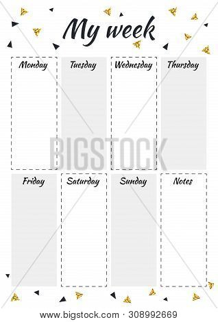 Creative Planner My Week With Black And Gold Glitter Triangle In Scandinavian Style. Stylish Fashion