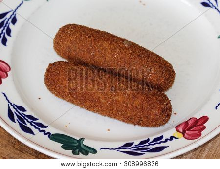 Deep Fried Dutch Croquette Filled With Beef, Called 