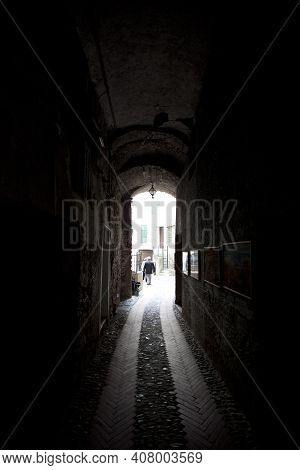 Dolceacqua (im), Italy - December 19, 2017: View Of Old Houses In The Inside Of Dolceacqua Village, 