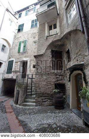 Dolceacqua (im), Italy - December 19, 2017: View Of Old Houses In The Inside Of Dolceacqua Village, 