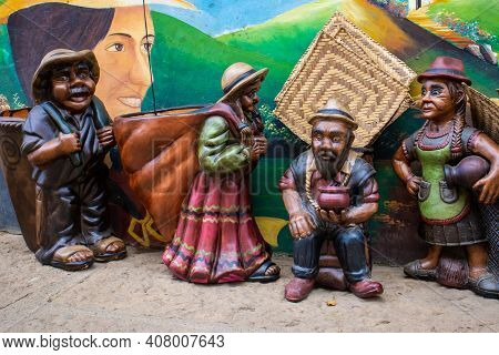 Raquira, Colombia - February 2021. Beautiful Handiccrafts At The Small Town Of Raquira. The City Of