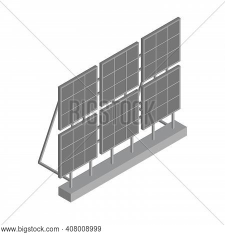 Solar Panels Charged From The Sun Isometric Vector In Grey Colors
