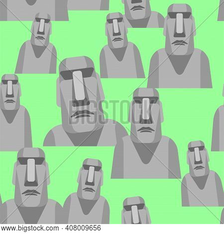 Moai Pattern Seamless. Easter Island Idol Background. Ancient Statues. Vector Texture