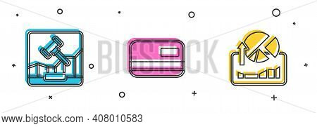 Set Online Internet Auction, Credit Card And Stocks Market Growth Graphs Icon. Vector