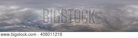 Sky Panorama On Overcast Rainy Day With Nimbostratus Clouds In Seamless Spherical Equirectangular Fo