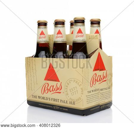 IRVINE, CA - MAY 25, 2014: A 6 pack of Bass Ale, The Bass Brewery was founded in 1777 by William Bass, in Trent, England is now owned by Anheuser-Busch InBev.