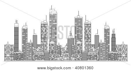 En Blueprint stil Illustration af byens Skyline.