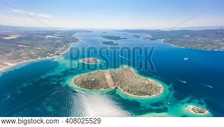 Aerial Drone Shot Of Heart-shaped Island Galesnjak In Dalamatia Croatia