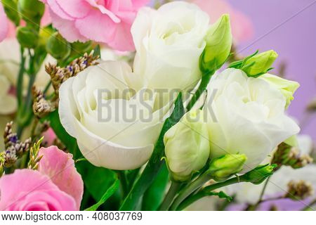 Bouquet Of Beautiful Flower On Pink Background