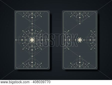 Set Magical Tarot Cards, Magic Occult Sacred Geometry Sign, Esoteric Boho Spiritual Symbols, Flower 