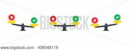 Scale With Decision Icon Set. Fact Or Myth. Vector Eps 10. Isolated On White Background.