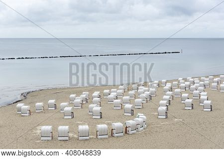 Landscape On Rugen Island With The Empty Beach And The Baltic Sea. Beach In The City Of Sassnitz, Ge