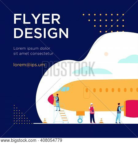 Plane Service Isolated Flat Vector Illustration. Cartoon Mechanics Repairing Airplane Before Flight 