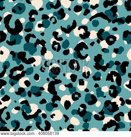 Abstract Modern Leopard Seamless Pattern. Animals Trendy Background. Blue And Black Decorative Vecto