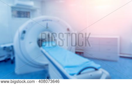 Blurred Background Of Computer Tomography Diagnostics In Modern Medical Center
