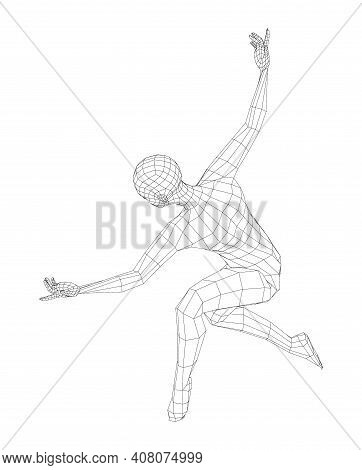 Wireframe Ballerina Or Dancer In Dance Pose. Vector 3d Rendering
