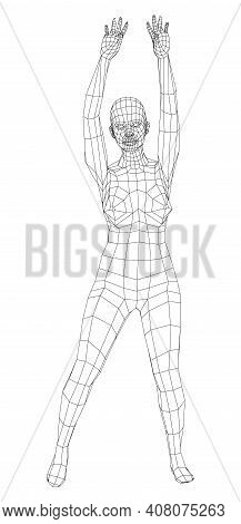 Wireframe Ballerina Or Dancer In Dance Pose. Vector 3d Rendering