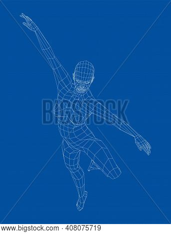 Wireframe Ballerina Or Dancer In Dance Pose. Vector 3d Rendering