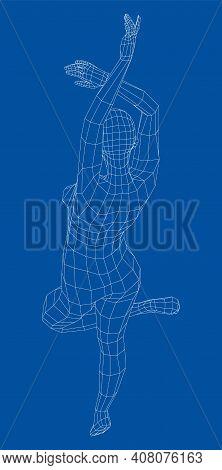 Wireframe Ballerina Or Dancer In Dance Pose. Vector 3d Rendering