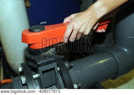 Manual Opening Or Closing A Valve In An Industrial Plant