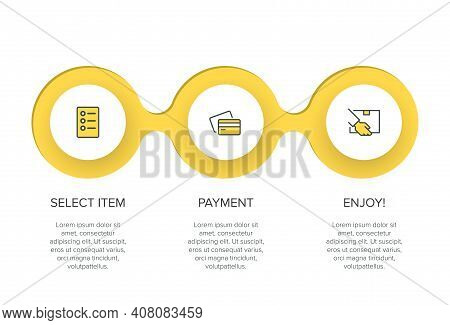 Concept Of Shopping Process With 3 Successive Steps. Three Colorful Graphic Elements. Timeline Desig