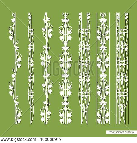 Border With A Pattern Of Grapes. Bunches Of Berries, Openwork Leaves And Curls On The Vine. Plants T