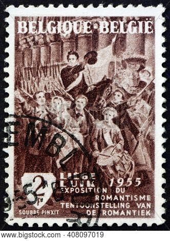 Belgium - Circa 1955: A Stamp Printed In Belgium Shows Departure Of Volunteers From Liege, 1830, Pai