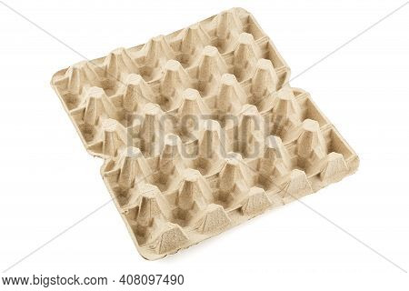 Empty Formed Cardboard Egg Tray - Closeup With Edge-to-edge Sharpness, Isolated On White Background