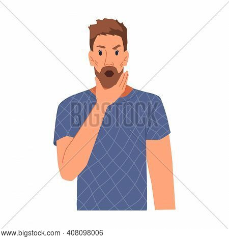 Frightened Person With Wide Open Mouth Isolated Flat Cartoon Character. Vector Shocked Man In Panic,