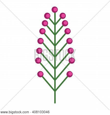 Simple Minimalistic Bright Green Branch With Pink Berries. Flower Collection Of Colorful Plants For 