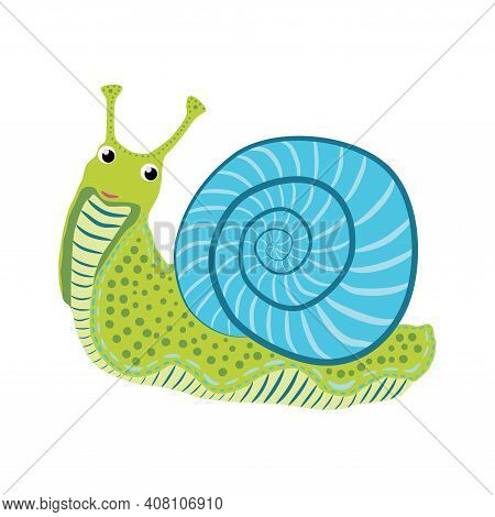 Blue Snail Beautiful Character, Scandinavian Style, Hand Drawn.
