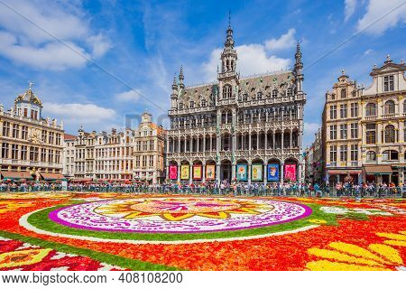 Brussels, Belgium - August 16, 2018: Grand Place During Flower Carpet Festival. This Year Theme Was 
