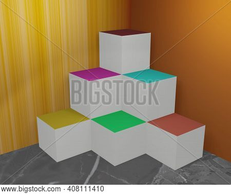 3d Rendering Step Rectangle And Full Color Background Mock Up.