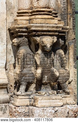 Sculptures From The Portal Of The Church Of Purgatorio In Gravina In Puglia. Italy