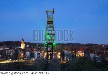 Castrop-rauxel, Germany - December 5, 2020: Old Headframe Of Erin Pit, Landmark Of Ruhr Metropolis C