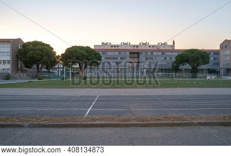 A School Stadium In The Small Town Of Perpignan In The South Of France.