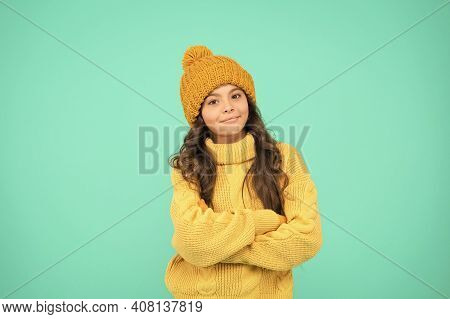 Nice Day. Keep Yourself Warm. Little Girl Favorite Sweater. Hat And Mittens Accessory. Happy Child T