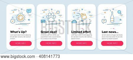 Set Of Line Icons, Such As Pet Friendly, Push Cart, Gear Symbols. Mobile Screen Mockup Banners. Cham