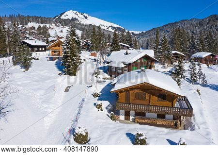 Winter in the swiss alps, Arvenbuel village near Amden canton of St. Gallen in , Switzerland