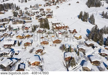 Winter in the swiss alps, Arvenbuel village near Amden canton of St. Gallen in , Switzerland