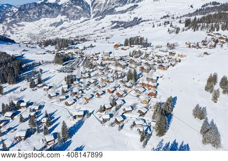 Winter in the swiss alps, Arvenbuel village near Amden canton of St. Gallen in , Switzerland