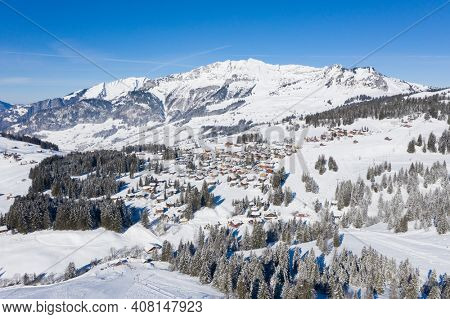 Winter in the swiss alps, Arvenbuel village near Amden canton of St. Gallen in , Switzerland